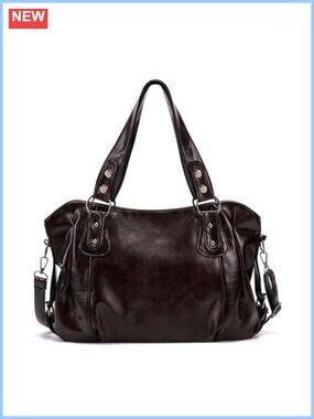 Medium PU Leather Tote Bag Y2K Crossbody Satchel Slouchy Shoulder Handbag